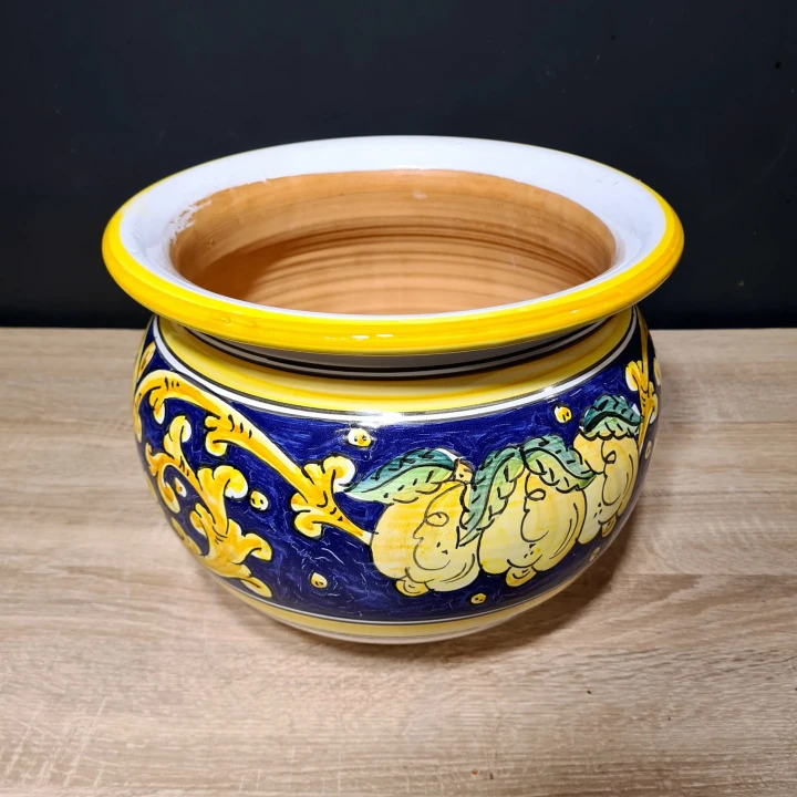 donica ceramiczna recznie malowana 23cm wysokosci, cytryny na granatowym tle z wzorami 5.jpg