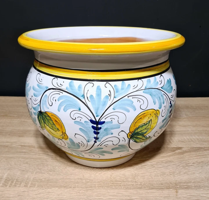 donica ceramiczna recznie malowana 25cm wysokosci. cytryny i blekit 4.jpg