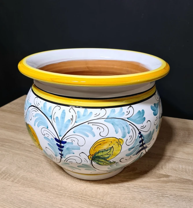 donica ceramiczna recznie malowana 25cm wysokosci. cytryny i blekit 5.jpg