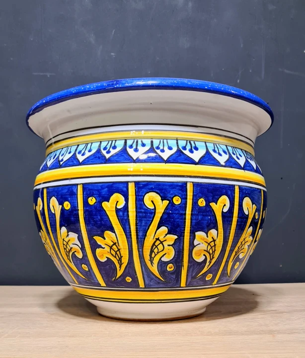 donica ceramiczna recznie malowana 25cm wysokosci. wzory na granatowym tle 3.jpg