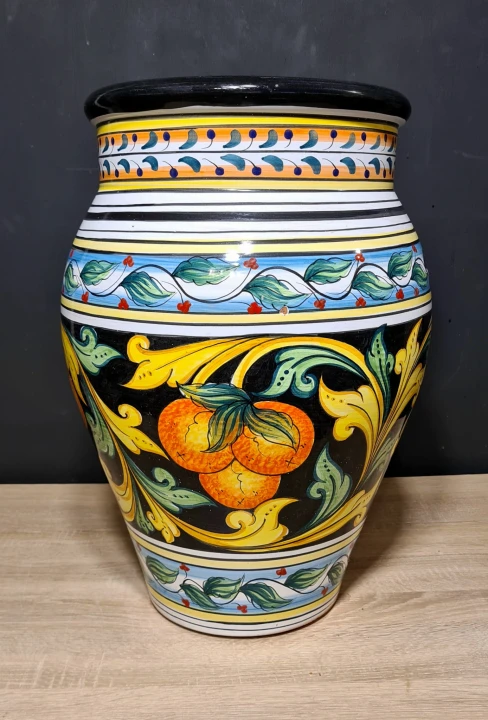 donica ceramiczna recznie malowana 50cm wysokosci sycylijska z motywem pomaranczy.jpg