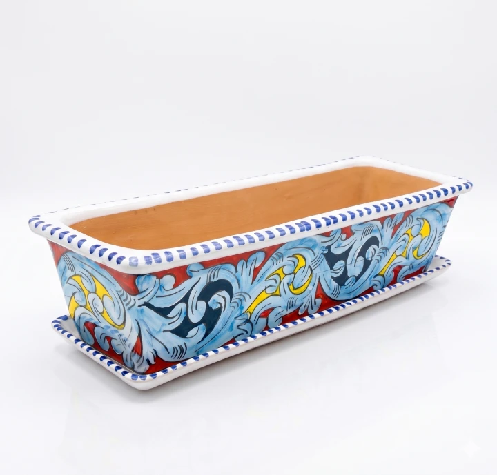 ceramiczna doniczka parapetowa 60cm w sycylijskie wzory z podstawka tlo.png