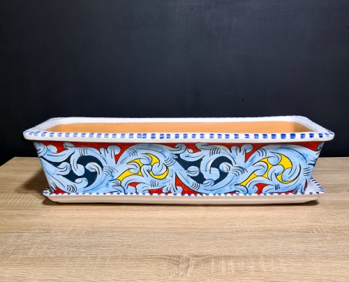 ceramiczna doniczka parapetowa 60cm w sycylijskie wzory z podstawka.jpg