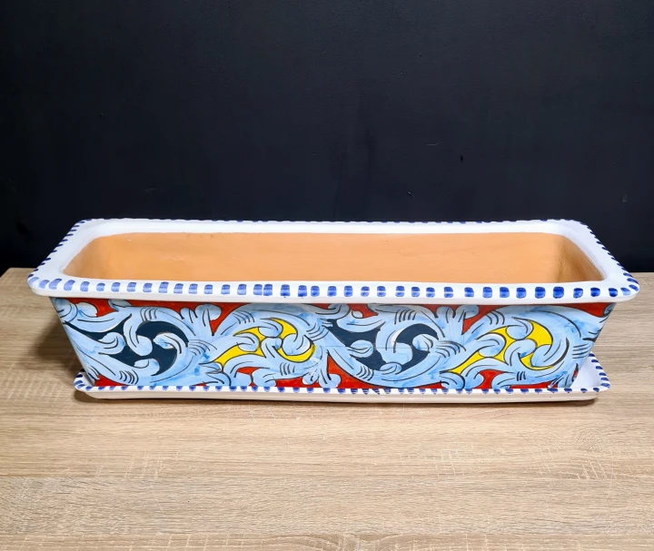 ceramiczna doniczka parapetowa 60cm w sycylijskie wzory z podstawka 2.jpg