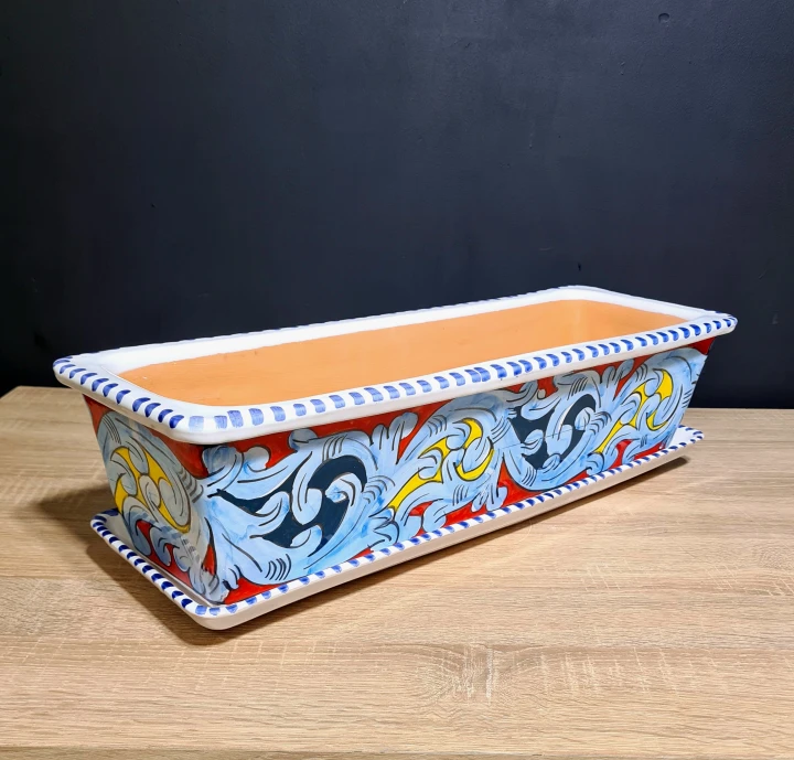 ceramiczna doniczka parapetowa 60cm w sycylijskie wzory z podstawka 3.jpg