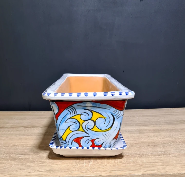 ceramiczna doniczka parapetowa 60cm w sycylijskie wzory z podstawka 4.jpg