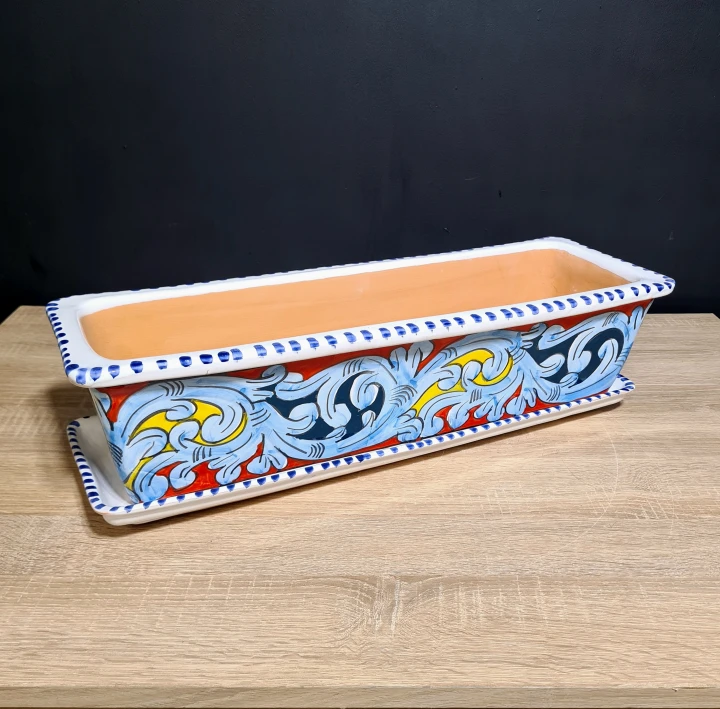 ceramiczna doniczka parapetowa 60cm w sycylijskie wzory z podstawka 6.jpg