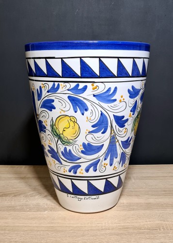 doniczka ceramiczna sycylijska 40cm wysokosci z motywem cytryn niebiesko biala.jpg