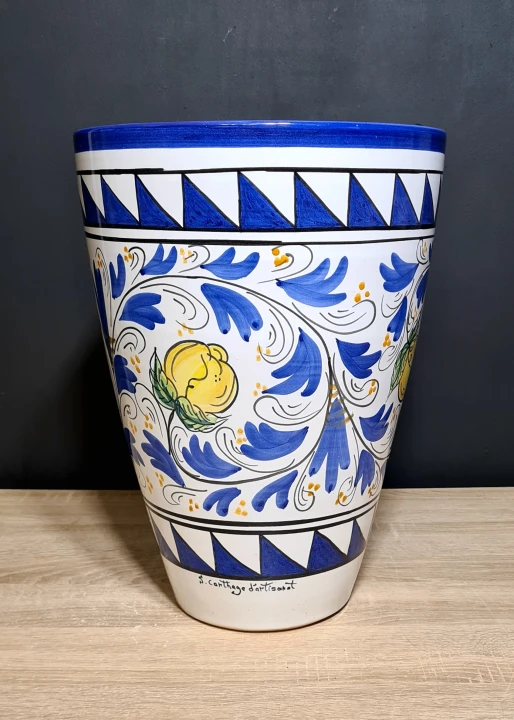 doniczka ceramiczna sycylijska 40cm wysokosci z motywem cytryn niebiesko biala.jpg