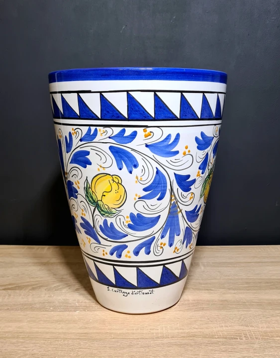 doniczka ceramiczna sycylijska 40cm wysokosci z motywem cytryn niebiesko biala 2.jpg