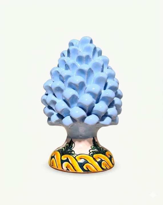 recznie malowana sycylijska szyszka pinia blekitna 20cm tlo.png