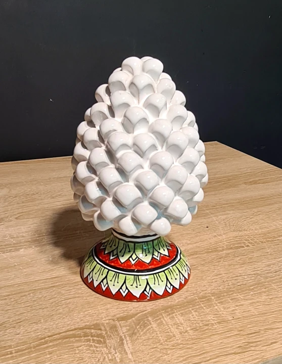 sycylijska szyszka pinia biala 23cm z recznie malowanymi wzorami 5.jpg