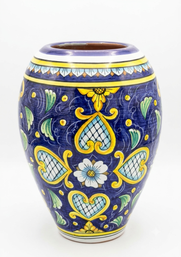 donica XXL ceramiczna 50cm granatowa z kwoatem tlo.png