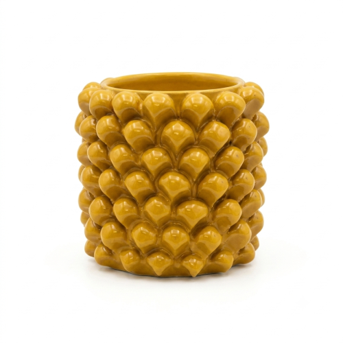 ceramiczna-zolta-doniczka-flakon-szyszka-pinia-13cm-cylindryczna-tlo.png
