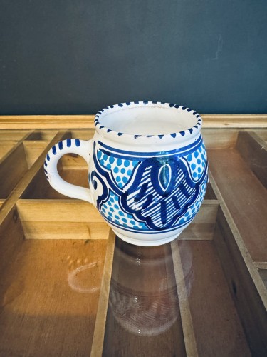 Ręcznie robiony ceramiczny kubek w stylu boho z Sycylii, zielono-niebieski wzór